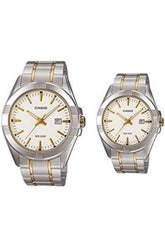 His & Her For Unisex White Dial Stainless Steel Band Couple Watch - MTP/LTP-1308SG-7A