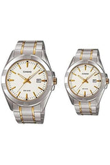 His & Her For Unisex White Dial Stainless Steel Band Couple Watch - MTP/LTP-1308SG-7A