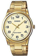 His & Her Gold Dial Stainless Steel Band Couple Watch - MTP/LTP-V001G-9BUDF