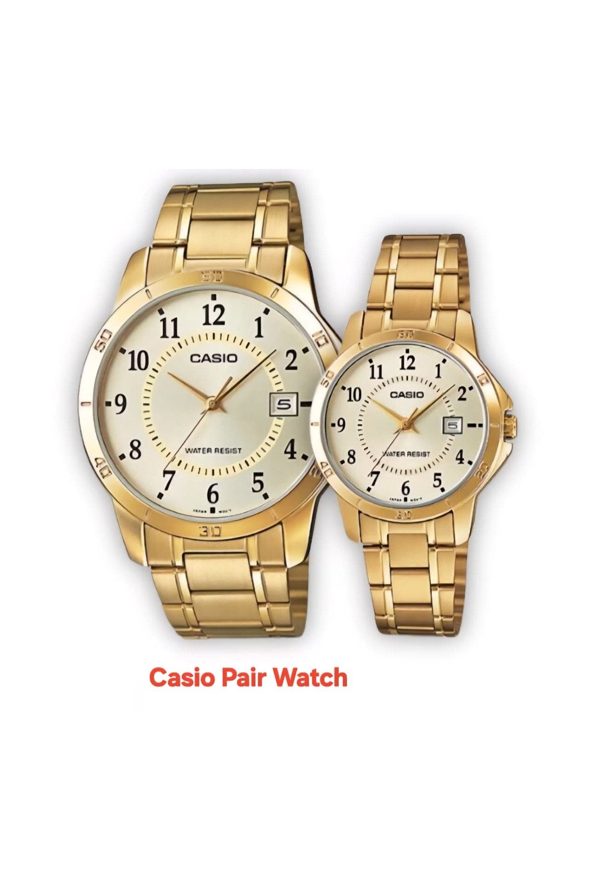 Couple Watch Stainless Steel Band White Dial Gold Tone MTP/LTP-V004G-7B