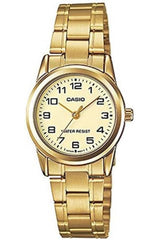 His & Her Gold Dial Stainless Steel Band Couple Watch - MTP/LTP-V001G-9BUDF
