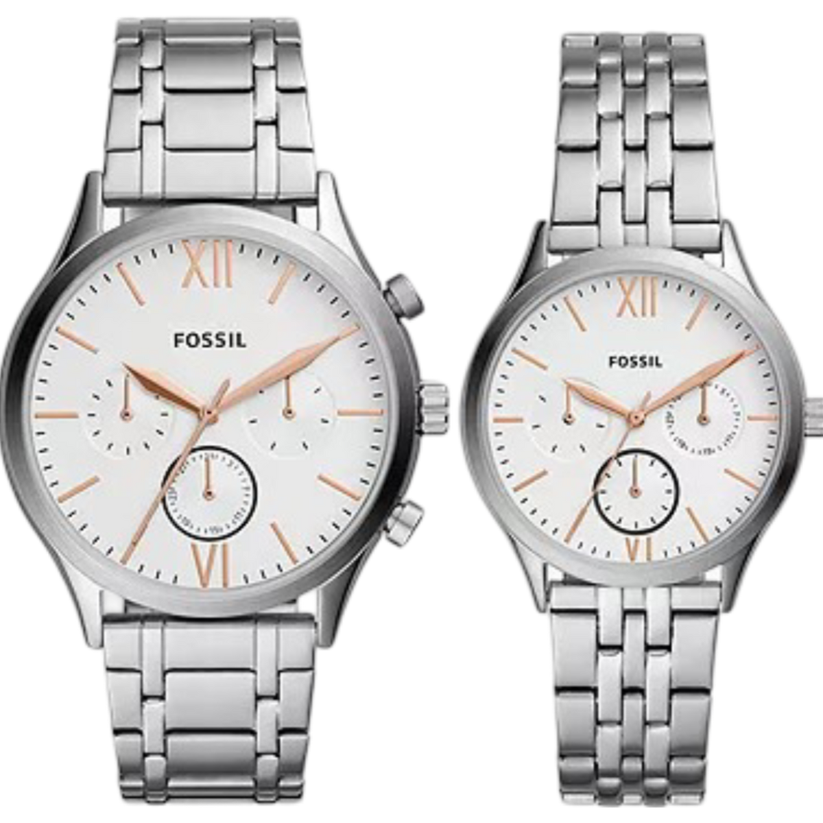 FOSSIL FENMORE MULTIFUNCTION STAINLESS STEEL WATCH GIFT SET CHRONO WATCHES COUPLE WATCHES BQ2468SET