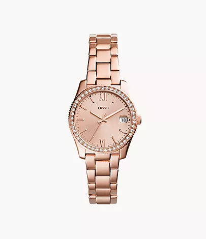 Fossil Scarlette Three-Hand Date Rose-Gold-Tone Stainless Steel Watch ES4318