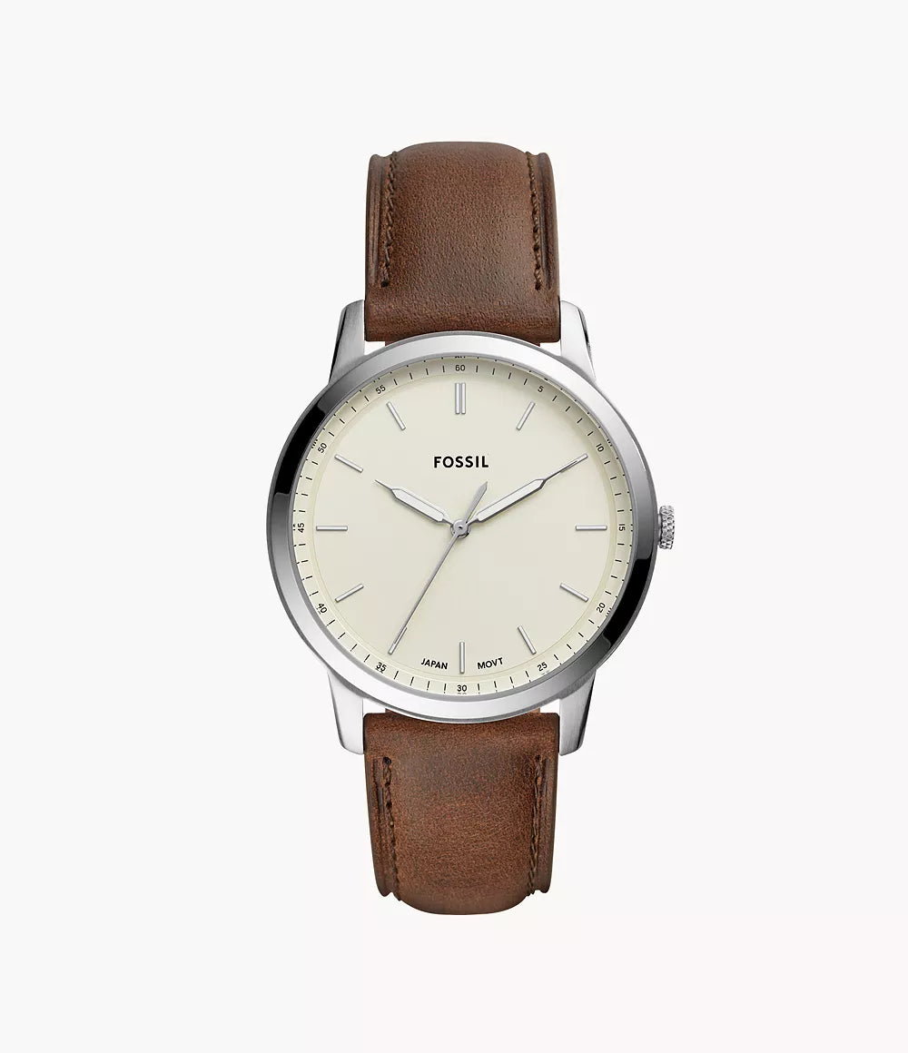 Minimalist Three-Hand Brown Leather Watch
