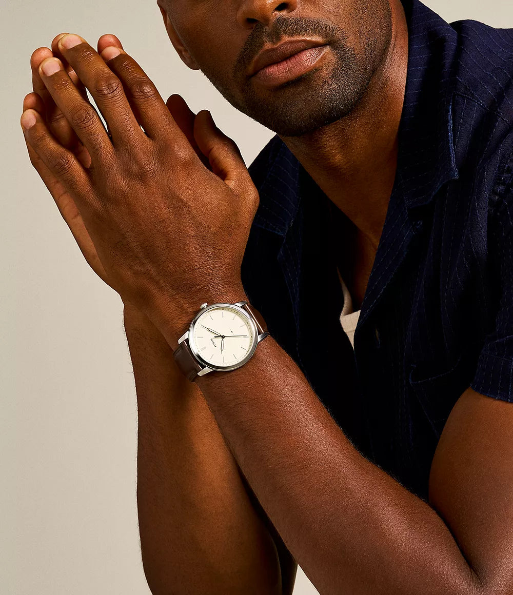 Minimalist Three-Hand Brown Leather Watch